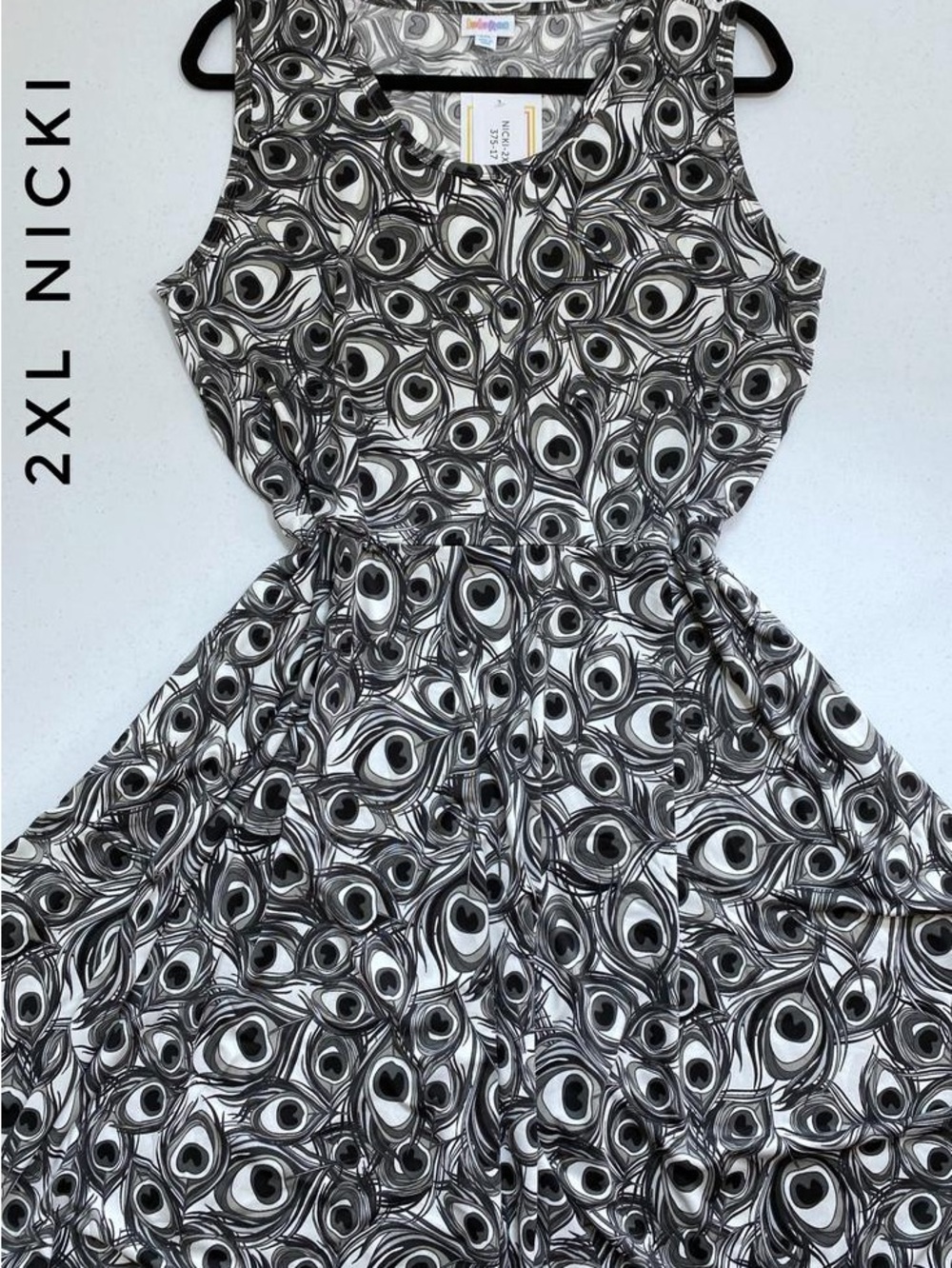LuLaRoe Nicki Sleeveless Midi Dress in Black & White Swirl Print